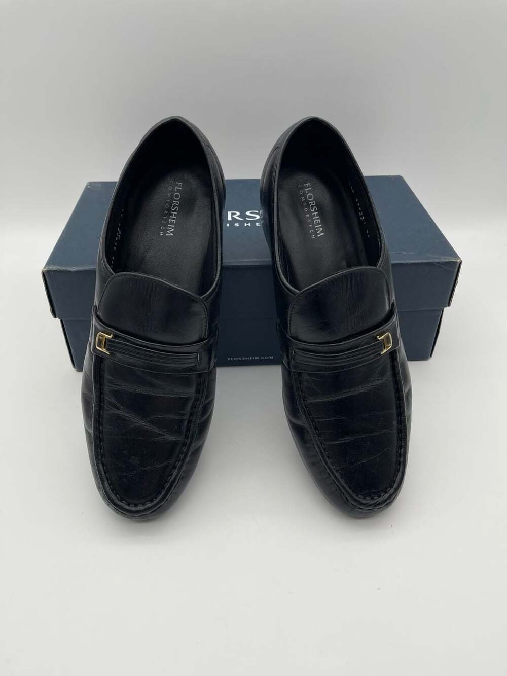 Florsheim Comfortech Riva Black Leather Moc Toe Bit Loafers